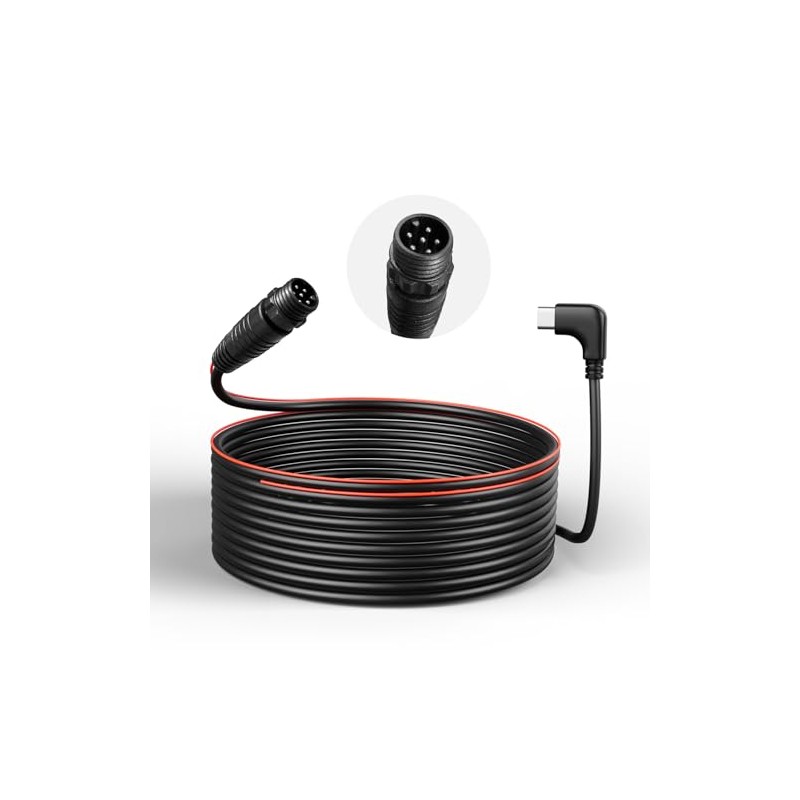 WOLFBOX 50ft Threaded 6-Pin USB-C Rear Camera Replacement Cable, IP67