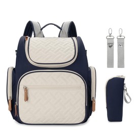 MOMIGO Baby Diaper Backpack - Large Capacity Water-Resistant Nappy Bag with Insulated Pockets, Stroller Straps, Travel Backpack&Outdoor Bag (Blue)