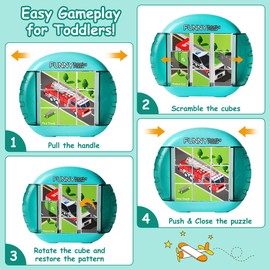 Fullware Rotating Puzzle for Kids 3 4 5 6 7 8 Year Old, 4 Puzzles in 1, Toddlers Travel, Car, Airplane, Road Trip Activities, Fine Motor Skills, Fidget, Gift for Boys & Girls Ages 3+(SPV)