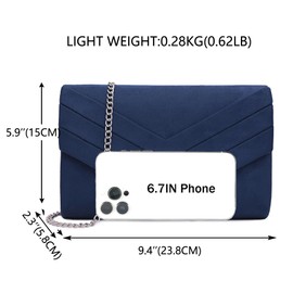 Milisente Clutch Bag for Women, Suede Clutch Bags for Wedding Shoulder Crossbody Evening Bag (Navy)