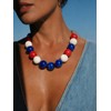 CLASSYZINT 20mm Chunky Red White Blue Beaded Necklace for Women