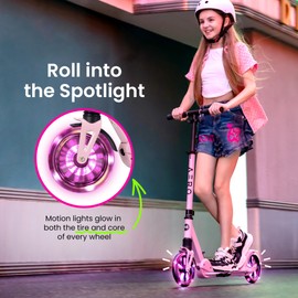 Aero Scooter for Kids 6-12 & Teens | Light Up Big Wheels & Shock Absorption | Boys Girls 2 Wheels Kick Scooter | Foldable & Height Adjustable, 176lbs Max
