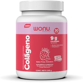 WONU I Colágeno Hidrolizado I 345g I 30 Servicios I Sabor Fresa-Arándano I Con Ácido Hiluronico Y Vitamina I Sin Azúcar
