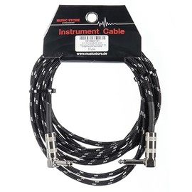 MUSIC STORE Vintage Instrument Cable, 4.5m, PVC Tweed, Angled Jack to Angle Jack, Nickel Plated Contacts, Ideal for Amplifiers & Audio Interfaces, Black/White