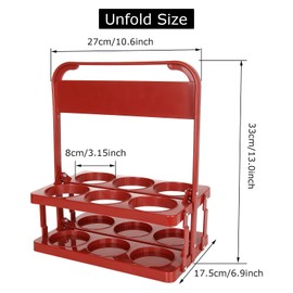 3 PCS Drink Carrier with Handle, Foldable Plastic Beverage Carrier, 6 Cups Reusable Beer Bottle Drink Carriers Holder for Delivery Grubhub Postmates Drivers, Catering, Restaurant (Dark Red)