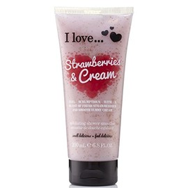 I LOVE Strawberries and Cream Exfoliating Shower Smoothie - Exfoliating Body Scrub and Body Wash - Cleanse and Soften Skin - Strawberry Scent - 200 ml