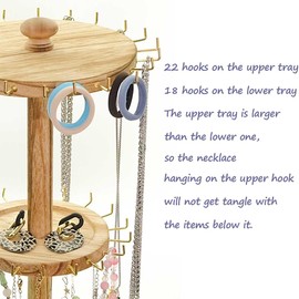 Wooden Rotating Jewelry Display Stand Tower with 40 hooks for Shows, Jewelry Organizer for Necklace and Bracelet, Necklace and Bracelet Holder, KeyChain Earring Display Stands for Selling (vintage)
