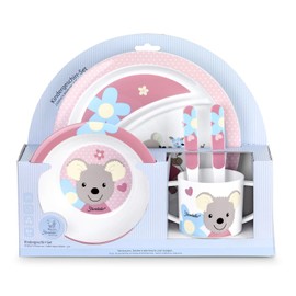 Sterntaler Tableware Set Mabel, Plate, Bowl, Cup, Spoon, Fork, Age: For babies aged 6 months and up, pink/multi-coloured.