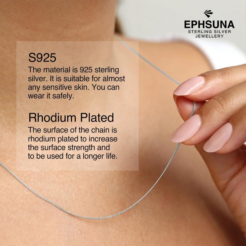 EPHSUNA Sterling Silver 1 mm Curb 16” 18" 20" 22"