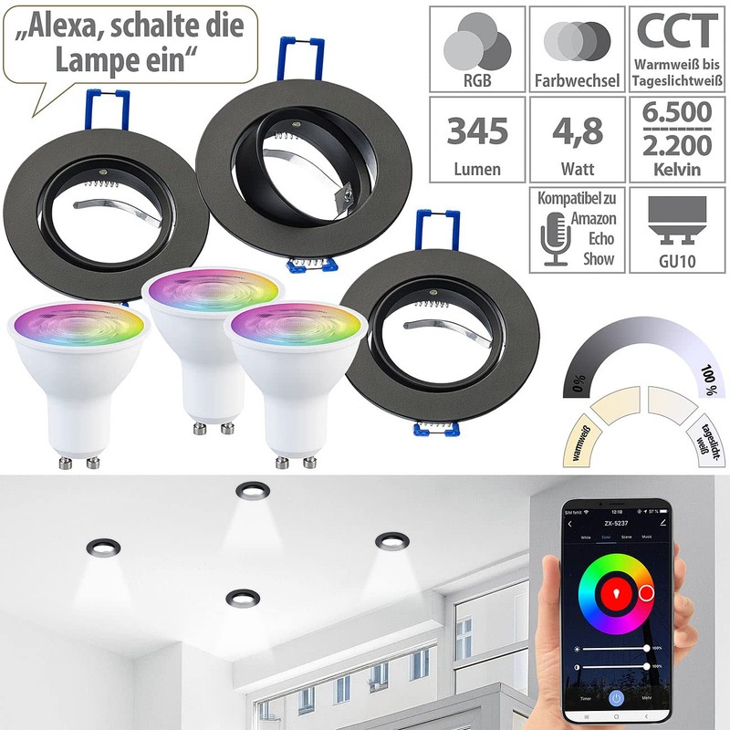 Luminea Spot Light Sockets: Set of 3 Aluminium Recessed Spotlight