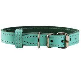 Genuine Leather Dog Collar for Smallest Dogs and Puppies 3 Sizes Turquoise (Neck: 8"-9.75"; 3/8" Wide)