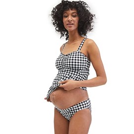 Motherhood Maternity Women's Keyhole Back Two Piece Tankini Swimsuit Set, Black/White Gingham, Small