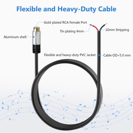 RCA to Bare Wire Speaker Cable (2 Pack 20AWG 6 feet), RCA Female to Male Adapter, Speaker Cord Repair