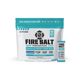 Fire Science Fire Salt Hydration Sticks, Electrolytes & Coconut Water, Hydration Drink Mix with Magnesium, Potassium & Sodium, Zero Sugar, Single Serve On the Go Packs, Blue Raspberry Flavor, 32 Count
