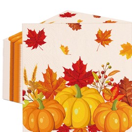 50 Count Fall Pumpkin Maple Leaf Paper Napkins, Disposable Autumn Harvest Party Napkins for Thanksgiving Day Dinner, Friendsgiving Feast, Cozy Fall Birthday Gatherings, Maple-Themed Table Decorations