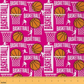 Feelyou Basketball Decorative Waterproof Outdoor Fabric 1 Yard Basketball Lover Fabric by The Yard Plum Red Upholstery Fabric for Chairs Sport DIY Reupholstery Fabric