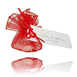EinsSein 10 x Tulle Circles Red Ribbon Organza Bags Wedding Almonds Guest Gift Tulle