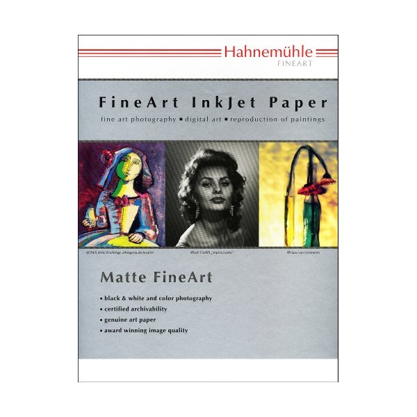 Hahnemuhle Matte Photo Rag 188 g/mA 100 % Rag, Smooth, Bright White Inkjet Paper, 13x19", 25 Sheets