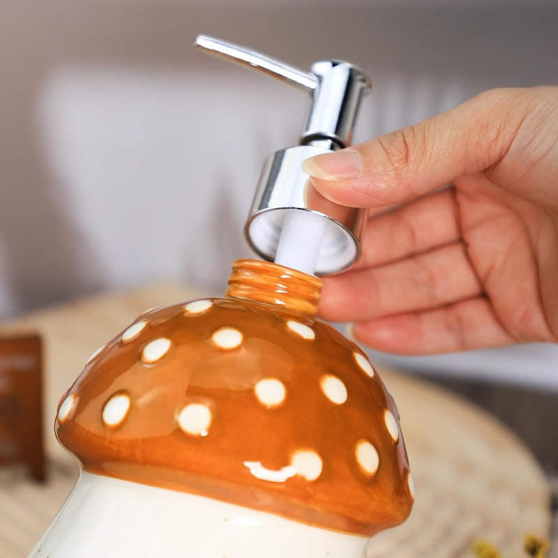 Bicuzat Ceramic Mushroom Shaped Soap Dispenser with Plastic Pump, Liquid