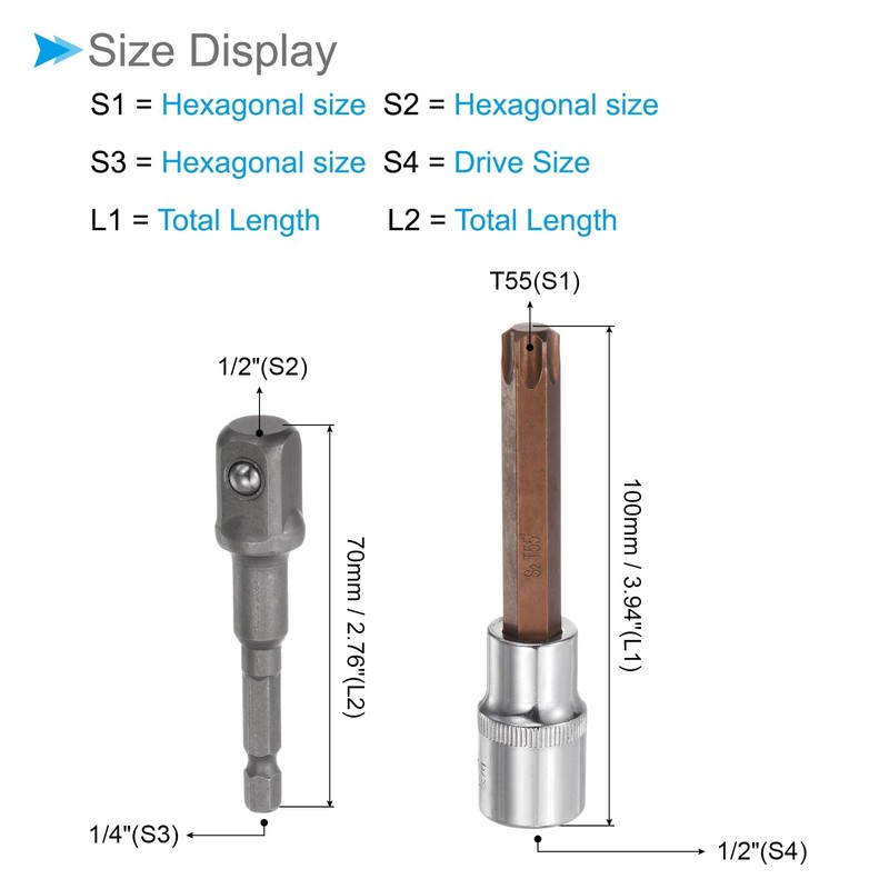 CoCud Torx Bit Socket, T55 Bit 1/2" Drive 4" Length,