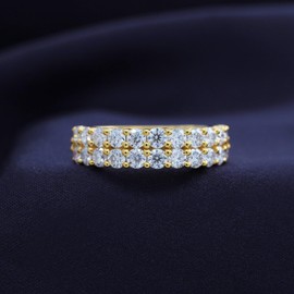 SAVEARTH DIAMONDS 1 1/2 Cttw Round Cut Lab Created Moissanite Diamond Double Row Anniversary Wedding Band Ring In 14K Yellow Gold Over Sterling Silver (VVS1 Clarity, 1.50 Cttw)-8