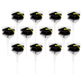 Graduation Hat Lollipops - Grad Party Suckers - Graduation Party Favors - 12 Individually Wrapped Graduation Candy Pops - Graduation Decorations - Black Graduation Party Supplies