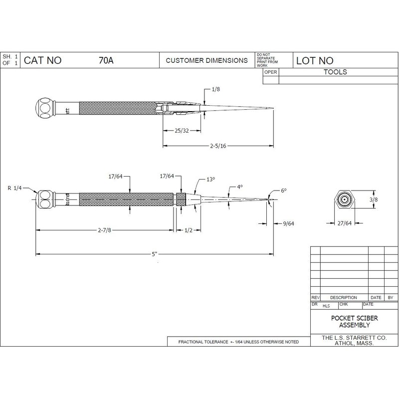 Starrett Steel Replacement for 70A Scribers with Knurled and Nickel