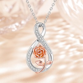 YV-cozx Infinity Rose Pendant Necklace，Rose Pendant Necklace，Infinity Necklace，Infinity Rose Flower Heart Necklace Jewelry for Women Mom Grandmather,Forever Love Gift