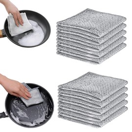 10Pcs Smart Scrubs, Kitchen Silver Cloth, 20x20cm Durable Wire Dish Cloths, Multipurpose Double Layer Wire Cleaning Cloths, Reusable Wire Dish Cloths for Washing Dishes and Cleaning Sinks (Silver)