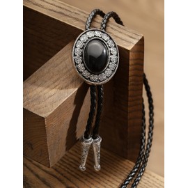 HAQUIL Cowboy Hat Western Black Turquoise Tie Bolo Tie for Men Accessories Oval Vintage Handmade Round Shape Bolo Tie