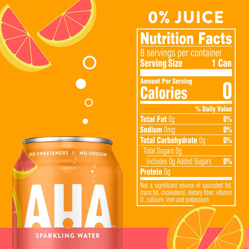 AHA Sparkling Water, Orange Grapefruit Flavored Water, Zero Calories, Sodium