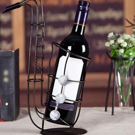 GOTOTOP Tabletop Wine Bottle Holder, Saxophone Shaped Wine Rack, Decorative Bottle Holder for Kitchen Living Room Dining Room and Bar, Wrought Iron
