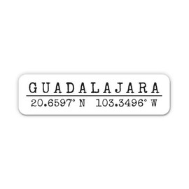 Squiddy Guadalajara Mexico - City Coordinates Travel Luggage Vinyl Sticker Decal - for Phone, Laptop, Water Bottle (3" Wide)