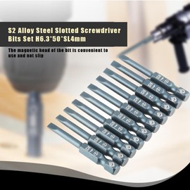 10pcs 50mm Slotted Screwdriver Bits Set, Magnetic Flat Head 1/4 Inch Hex Shank,S2 Alloy Steel H6.3 * 50*SL4mm