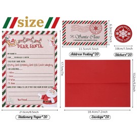 AnyDesign 20 Pack Letter to Santa Christmas Wish List Writing Kit Include 5 x 7 Watercolor Style Fill in The Blank Card with Red Envelopes, Stickers and Address Seal Labels for Family Party Favors