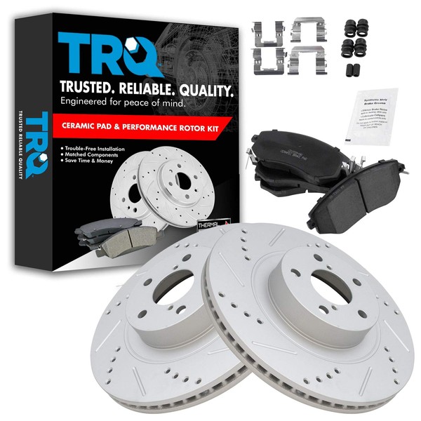 Front Performance Drilled Slotted Coated Brake Rotor & Posi Ceramic