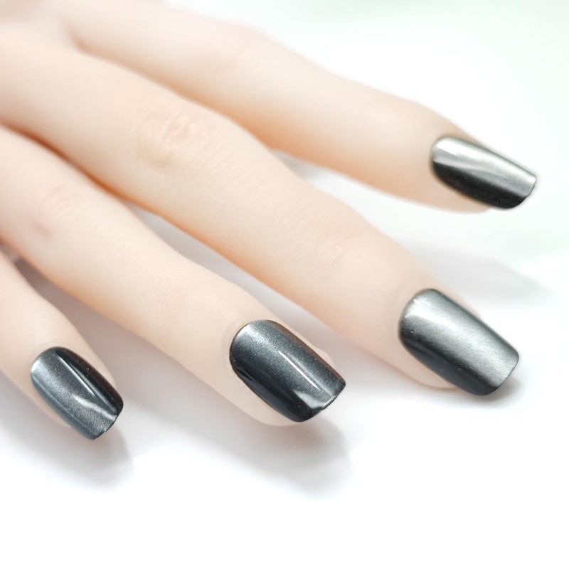 Cat Eye Nails Short Squoval, Shimmery Black, Small Size Press