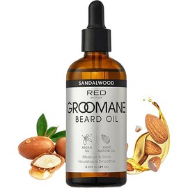 Red by Kiss Groomane Beard Oil, Argan Oil & Sweet Almond Oil, Paraben & Phthalate-Free, Hydrates, Softens Healthy Smooth Beard Hair (3 fl.oz, Sandalwood)