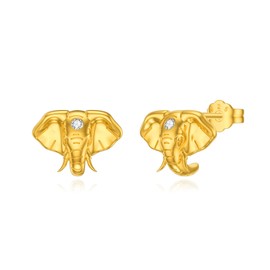 Gold Plated Elephant Stud Earrings - 925 Sterling Silver Elephant Earrings with Cubic Zirconia Gold Plated Elephant Jewelry for Women