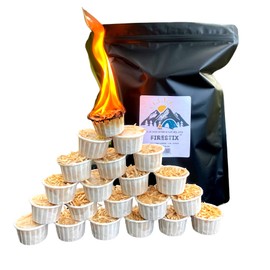 Get Lit by FireStix Pack of 25 All Natural Fire Starters - 10-15 Minute Burn Time with Large Flame - 100 Percent Made in The USA from Recycled Material - Perfect for Campfires, BBQ, Charcoal Grill