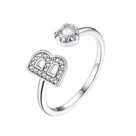 Suplight 925 Sterling Silver Heart Initial Rings for Women Teen Girls Capital Letter Initial Stackable Rings for Women Girls Alphabet B Letter Adjustable Heart Rings Rings Jewelry Gifts for Women