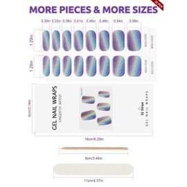 32PCS Cured Gel Nail Strips EBANKU Real Nail Polish Strips Wraps Long-Lasting Waterproof Gel Nail Polish Wraps Full Wrap Gel Nail Art Stickers UV/LED Lamp Required (Cateye Blue)