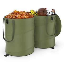 Sprinia 2-Pack 24-Gallon Collapsible Pop-Up Trash Cans – Durable 600D Oxford Cloth Waste Bags for Camping, RV, and Gardening (Green)