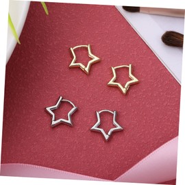 Gadpiparty 2 Pairs of Silver Star Earrings Fashion Hoop Earrings for Women Gold Plated Star Earrings Clip-