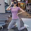 Yoga Fitness Workout T-shirt & Leggings Set Training Purple+Gray/M