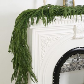 CCTIVED 6ft Real Touch Norfolk Pine Garland, Realistic Christmas Garland, Soft Artificial Faux Greenery Garland for Mantle, Stair Railings, Table, Wall, Outdoor Christmas Decoration