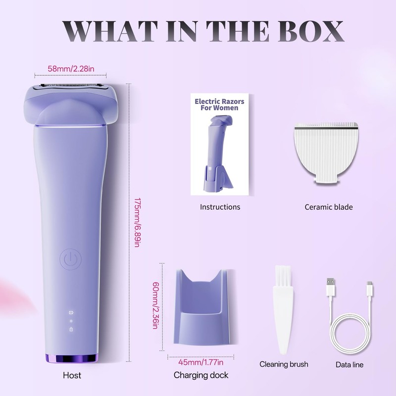 Krofaue Electric Razor for Women, Painless Bikini Trimmer, IPX6