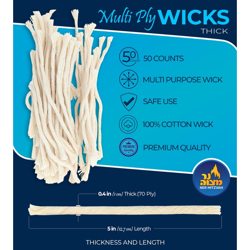 Ner Mitzvah Natural Cotton Smokeless Wicks – 50 Count (Approx.)