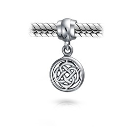 Round Disc Celtic Infinity Love Knot Dangle Bead Charm For Women Teen Oxidized .925 Sterling Silver Fits European Bracelet