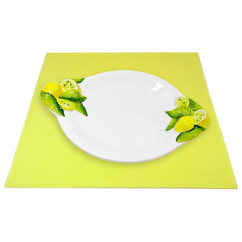 Lashuma Handmade Round Breakfast Plate Italian Ceramic Lemon Design Dinner